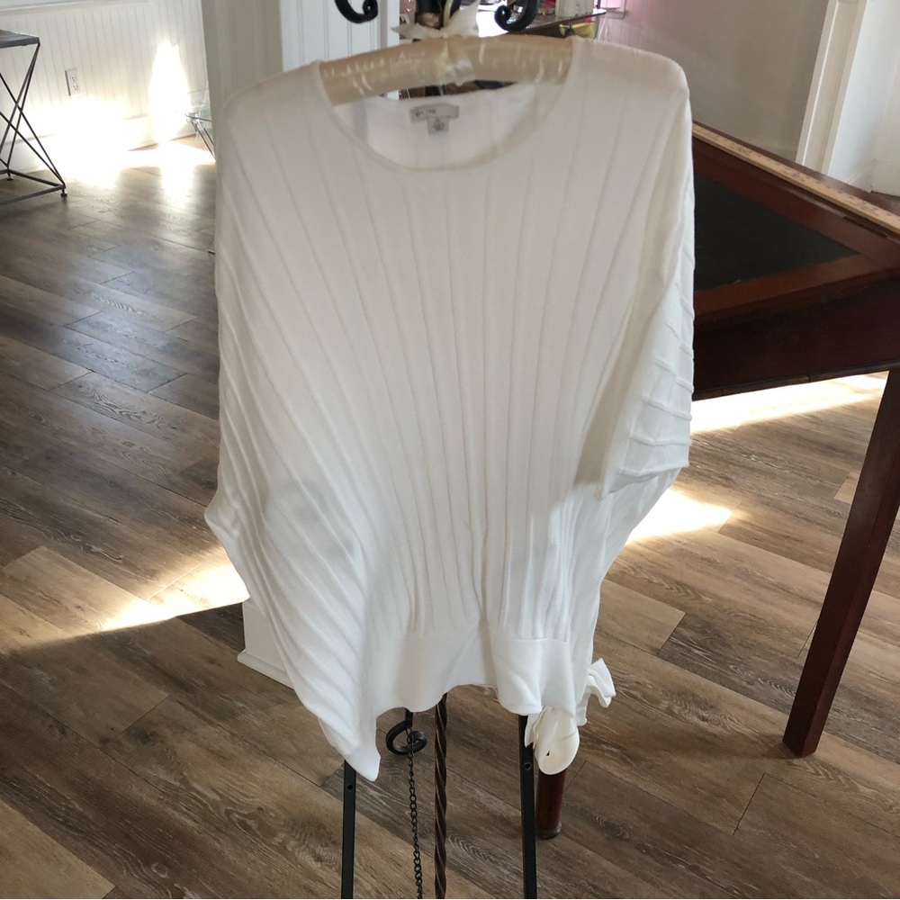 Ribbed Split Sleeve Blouson Sweater Top